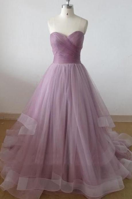Strapless Sweetheart Tulle Prom Dresses, Simple A-line Prom Dress, Elegant Layered Prom Dresses, Popular Prom Dress.st774