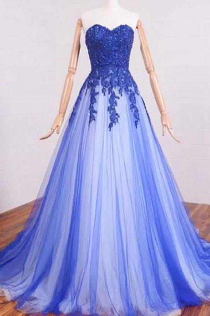 Charming A-line Sweetheart Prom Dresses,lace Appliques Long Prom Dresses,evening Dresses.p1129