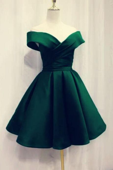 Satin Off-the-shoulder Homecoming Dresses,green A-line Mini Party Dresses.mn1204