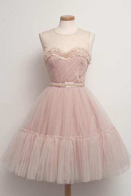 Charming Pink Homecoming Dress,cute Tulle Homecoming Dress,sleeveless O-neck Homecoming Dress.ph1475