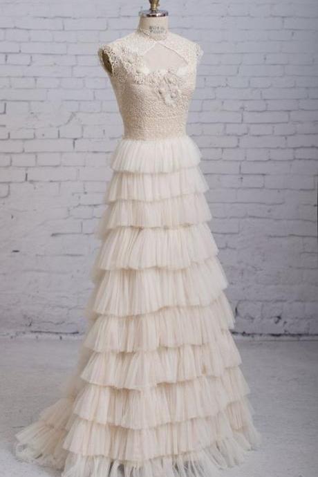 Charming A-line wedding dress,Victorian wedding dress, Vintage inspired wedding dress,high collar Lace Wedding Dress.W1482
