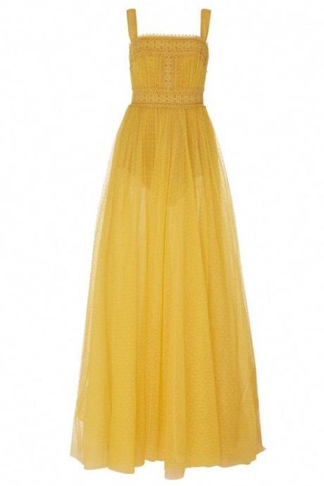 Yellow Lace Wide Sling Homecoming Dresses,charming A-line Sleeveless Homecoming Dresses.ph1530