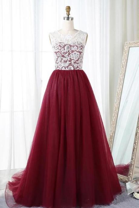 Charming Lace Sleeveless Prom Dresses,simple A-line Tulle Prom Dresses,evening Dresses.p1532