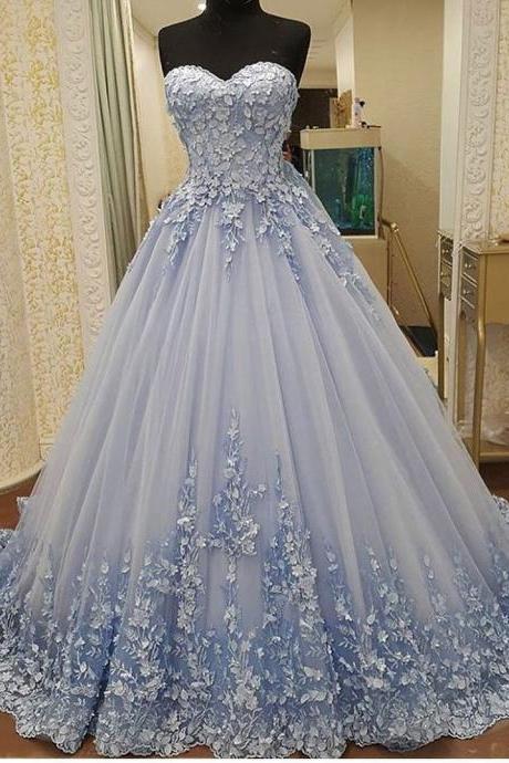 Elegant Tulle Evening Dress, Sexy Ball Gown Appliques Prom Dresses, Formal Evening Gown,P1424