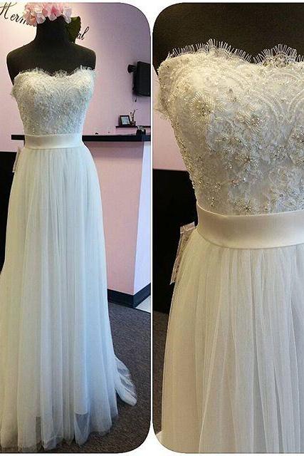 Strapless Lace and Tulle Wedding Dress,Chiffon Bridal Gowns,W1444