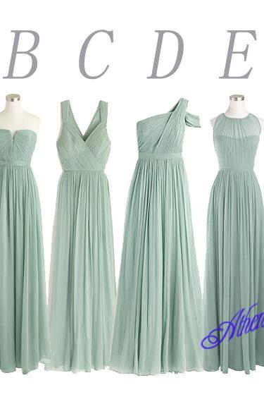 Dusty green bridesmaid dress, mismatched bridesmaid dress, long bridesmaid dress, chiffon bridesmaid dress, wedding party dress,B1454