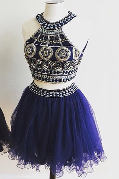 Cute Homecoming Dress,Two-Pieces Homecoming Dress,Beading Graduation Dress, Tulle Short Prom Dress,H1458