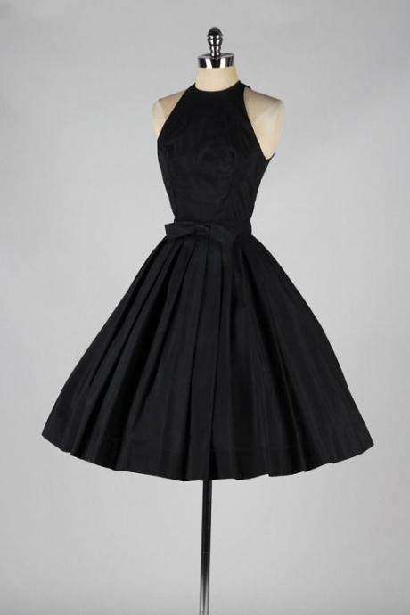 Black Halter Short Homecoming Dress Featuring Bow Accent Belt Featuring Open Back, Formal Dress,H1460