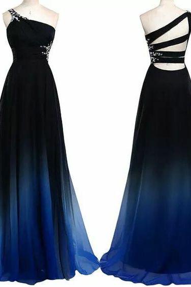 Charming Prom Dress,One-Shoulder Prom Dress,Gradient Color Prom Dress,Chiffon Prom Dress,A-Line Evening Dress,P1466