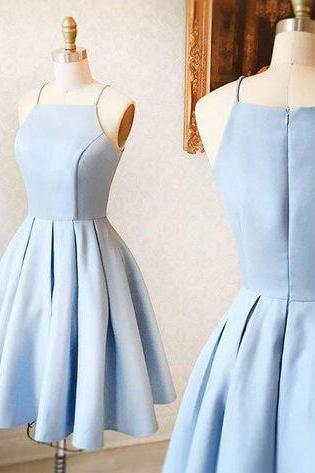 H1488 Light Blue Short Homecoming Dress,Satin Short Party Dresses,Cheap Homecoming Dresses
