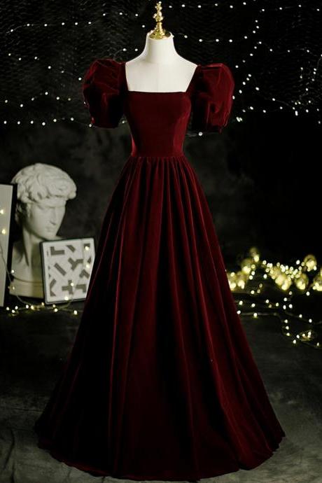 P1568 Burgundy Velvet Long A Line Prom Dress Evening Dress