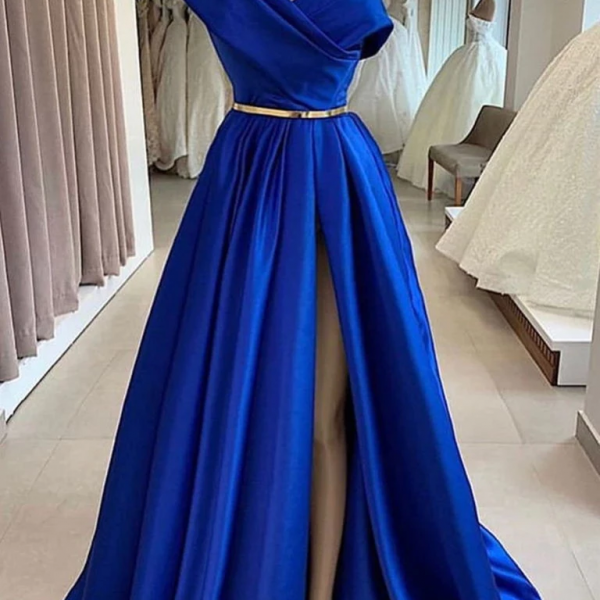 P1532 Royal Blue Long Evening Dresses with Slit Formal Pageant Gowns