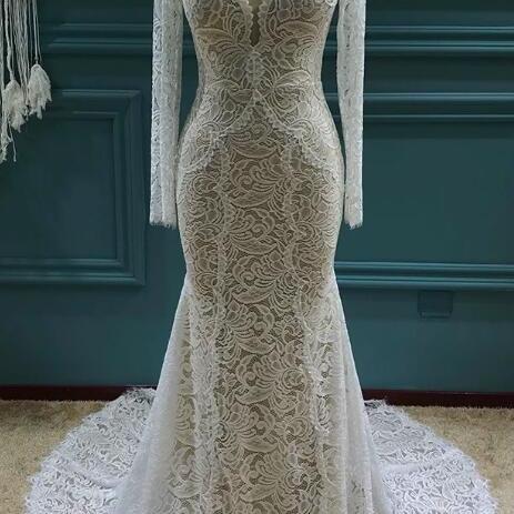 W1580 2023 New Stretch Lace Long Sleeves Mermaid Wedding Dress Flexible Boho Bridal Gowns