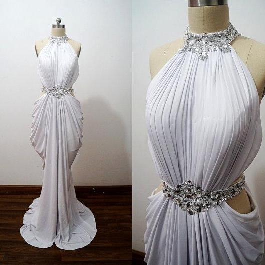 P1583 Sexy White Chiffon Halter Neckline With Beadings Prom Gowns, Prom Gown 2016, Sexy Prom Dresses, Evening Gowns
