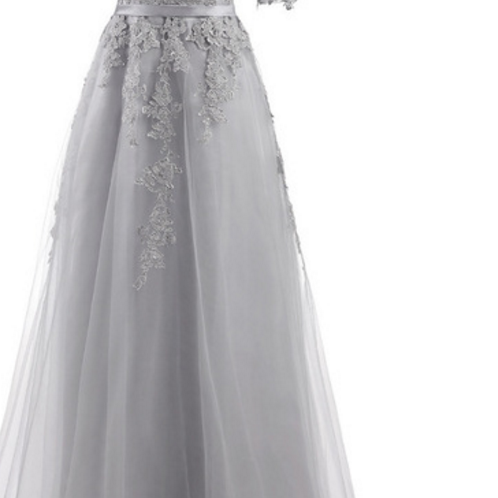 P1585 A Grey Formal Gown With A Long, Half-sleeved Dress Evening Dress