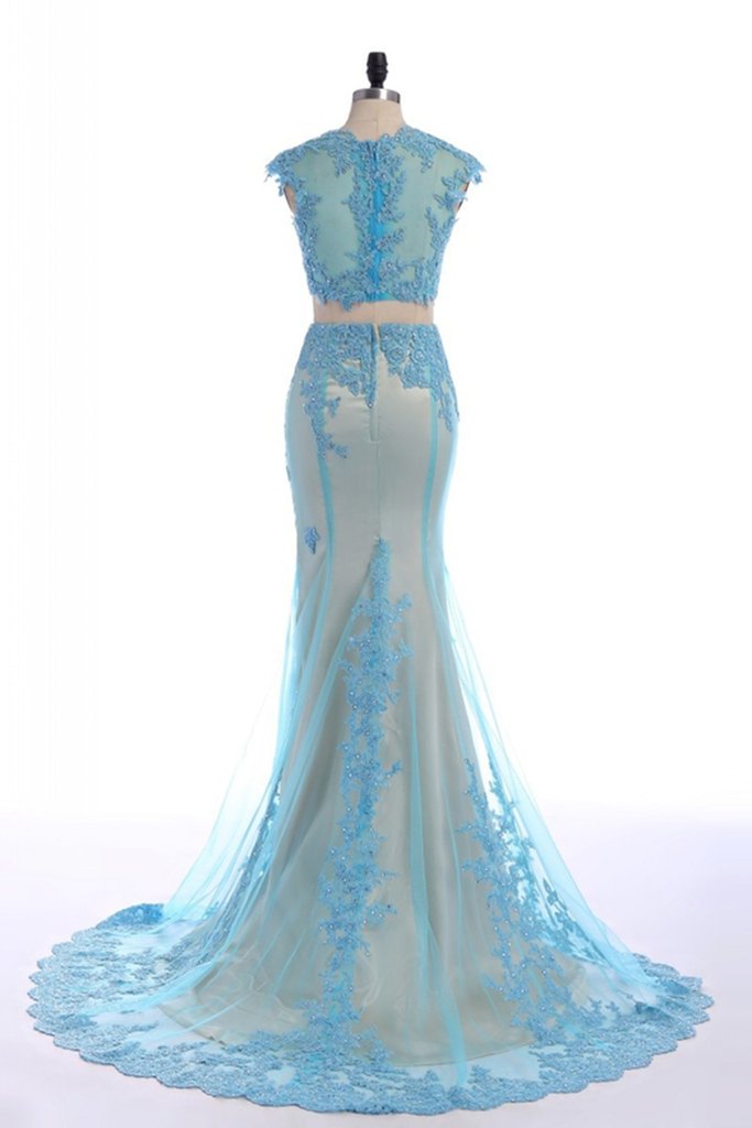 Ice Blue Evening Gowns,custom Made Prom,organza Lace Applique Two ...