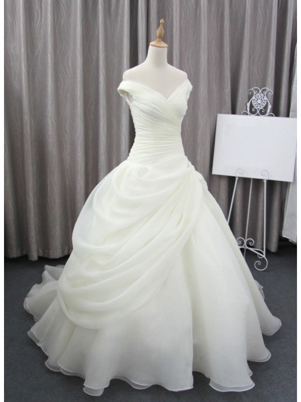 Romantic Pleat Wedding Dresses,charming Cap Sleeve Wedding Dresses,aline Sweep Train Ball