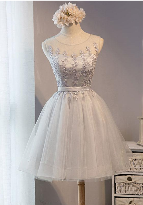 Cute gray tulle short homecoming dress s96